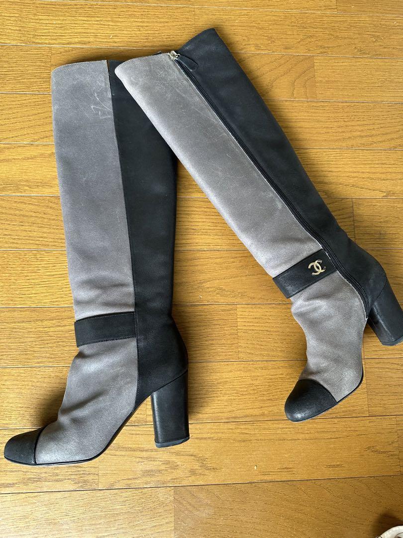 CHANEL グレー ニーハイブーツ 37