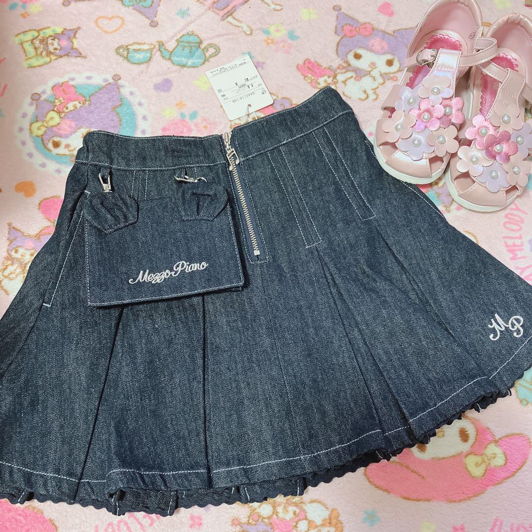 メゾピアノ デニムプリーツスカート 120 新品タグ付き