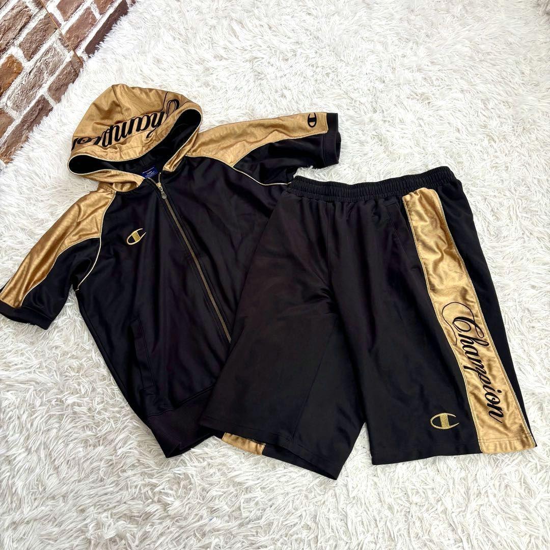美品 チャンピオン 魔裟斗モデル ジャージ セットアップ 上下 刺繍 Champion ジャージ セットアップ 魔裟斗 黒 シルバー 上下 刺繍