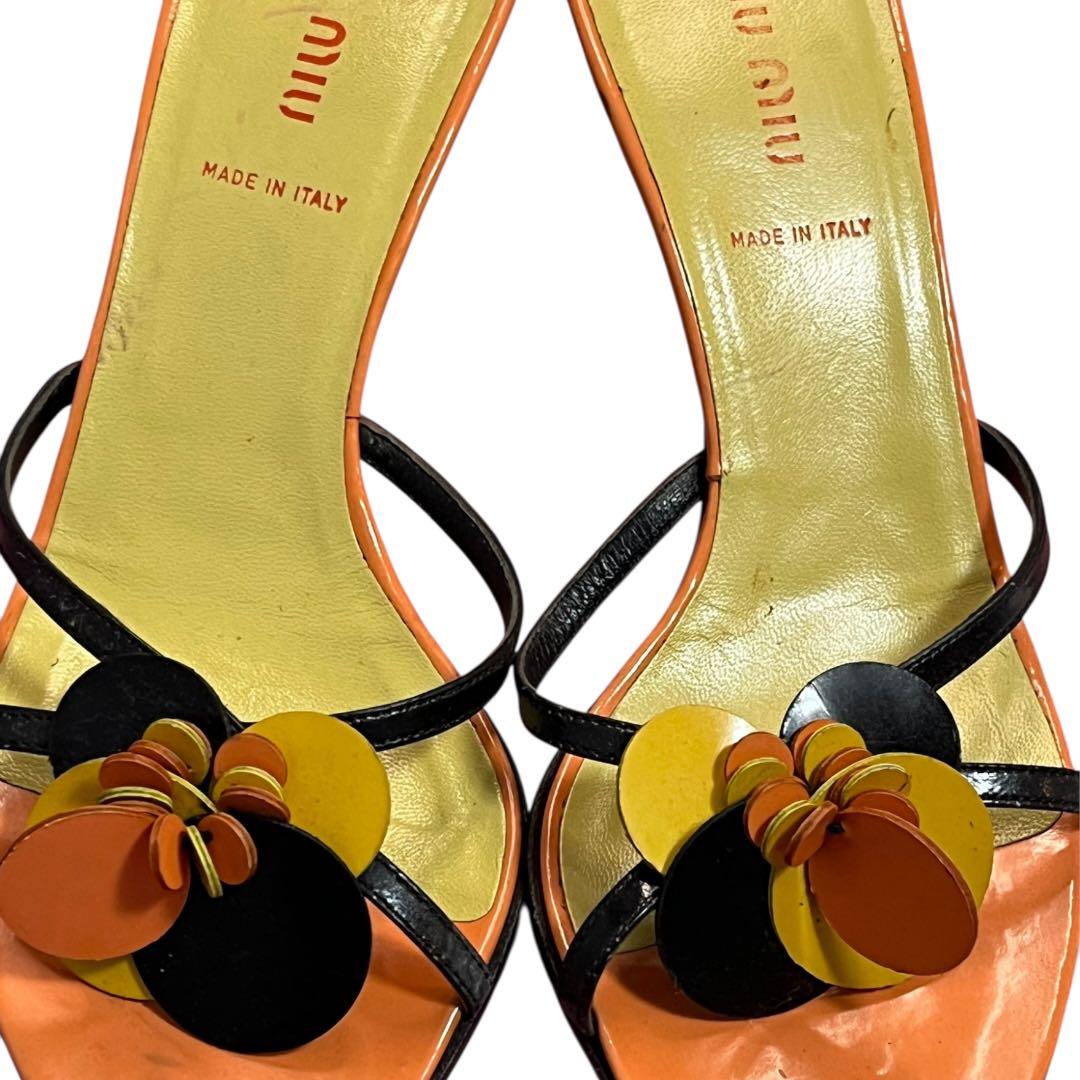 ミュウミュウ miumiu フラワー装飾 ミュールサンダル 37 24cm