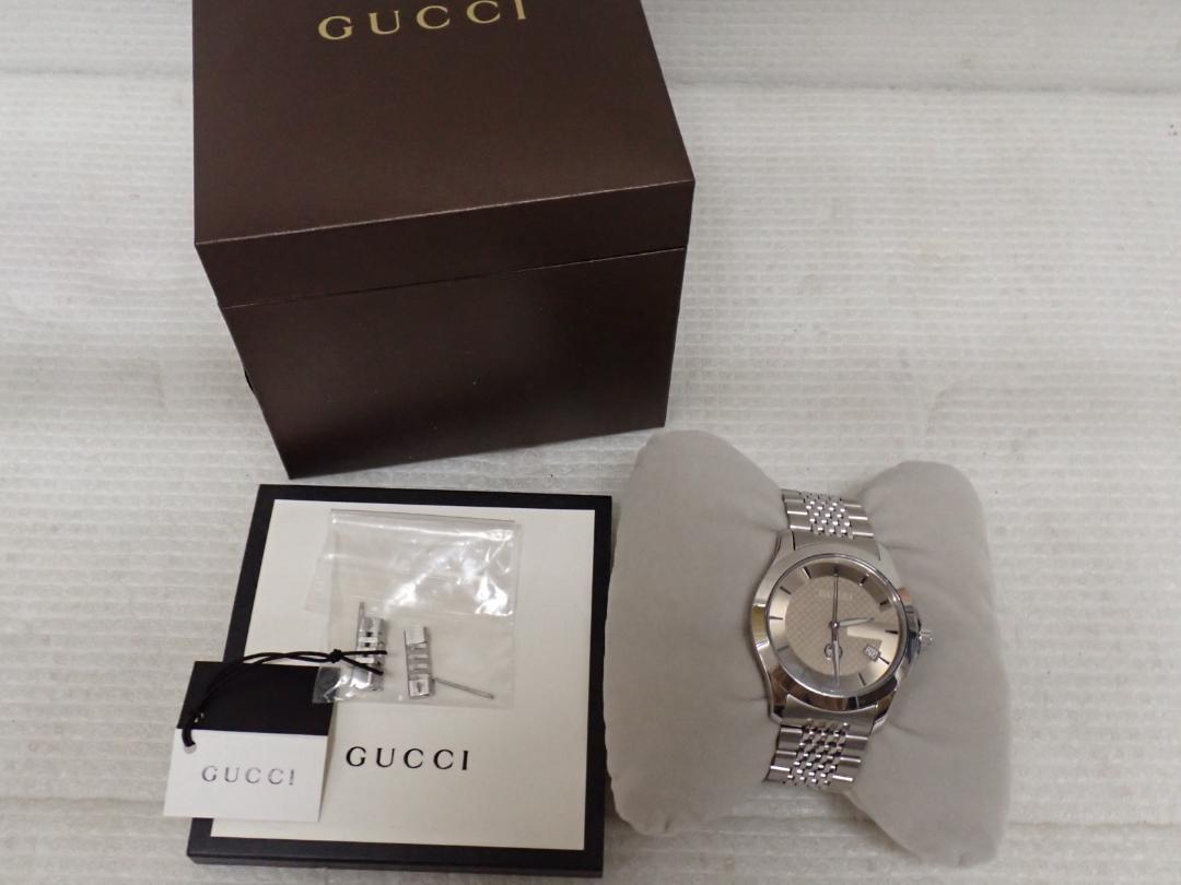 美品 GUCCI グッチ Gタイムレス 腕時計YA1264107シルバーD2-A