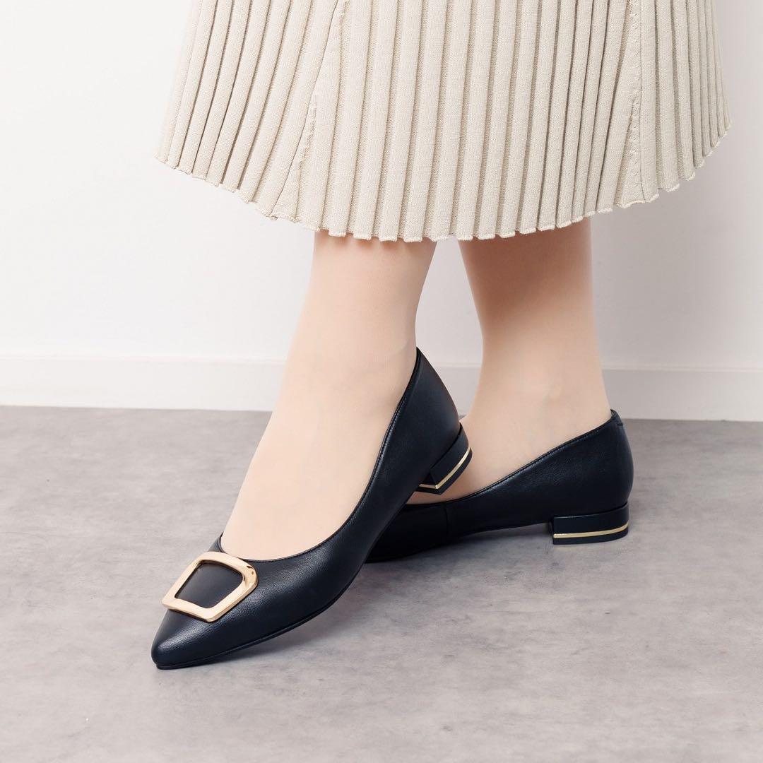 【未使用品】HIMIKOバックルデザインローヒールパンプス/size24cm/黒