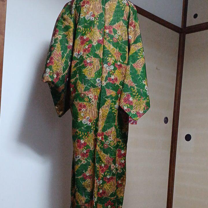 NEWお得 新品未使用エキゾチックそれでいてどなたにも似合う袷の着物深い緑に赤着物屋ようこ YNyEg-m76140465348 数量限定