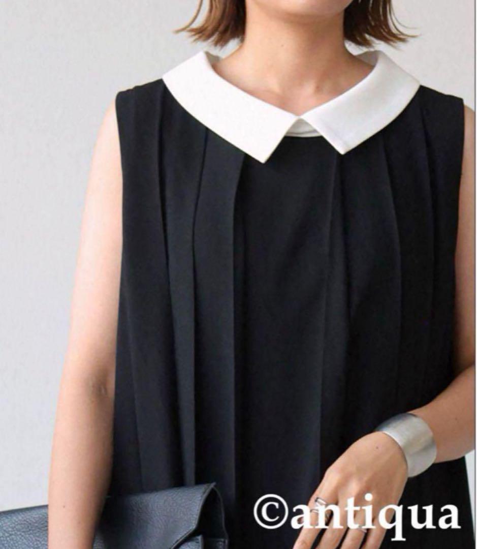 希少 美品 antiquaアンティカモノトーンプリーツワンピース