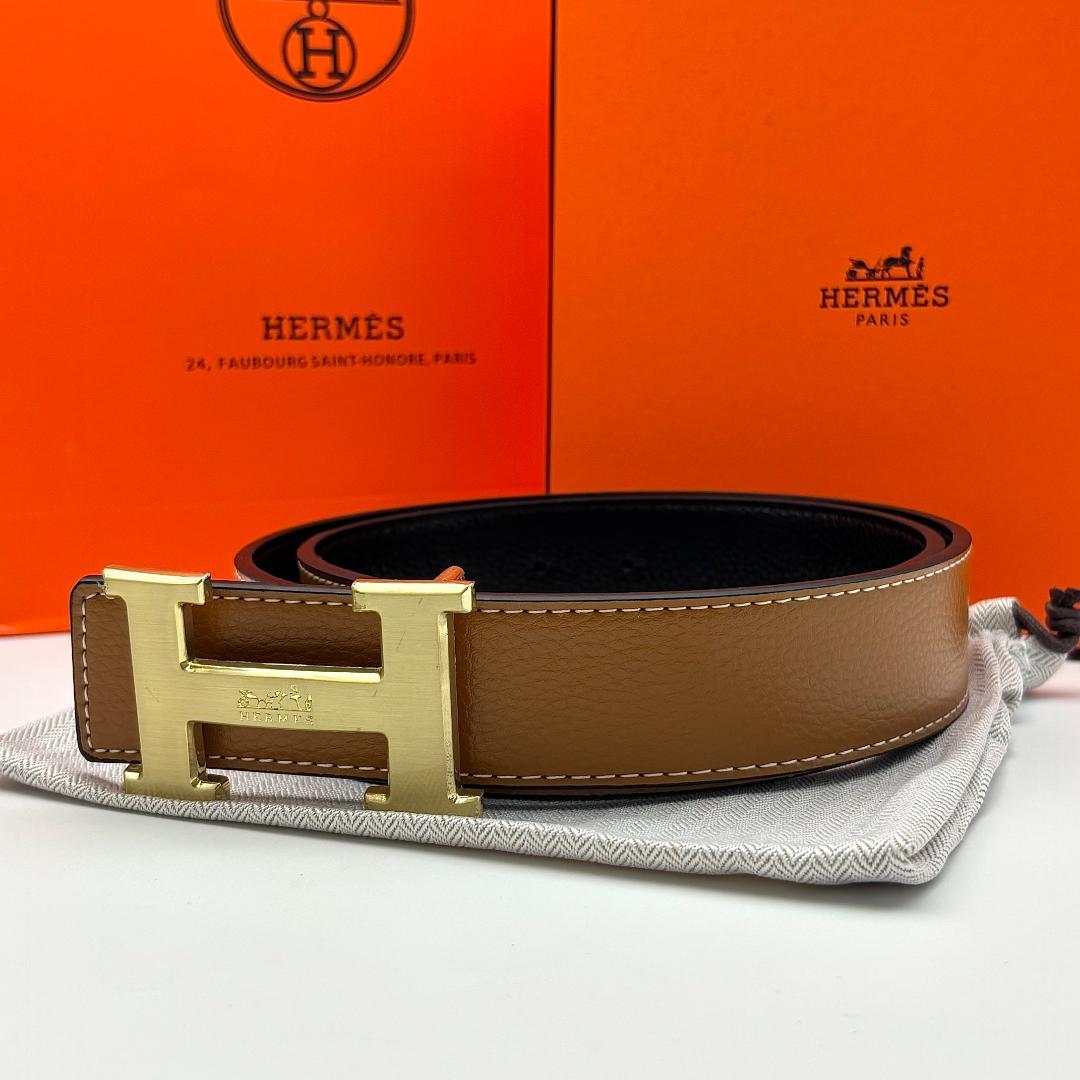【極上美品】HERMES ブラウンレザーベルト H型バックル