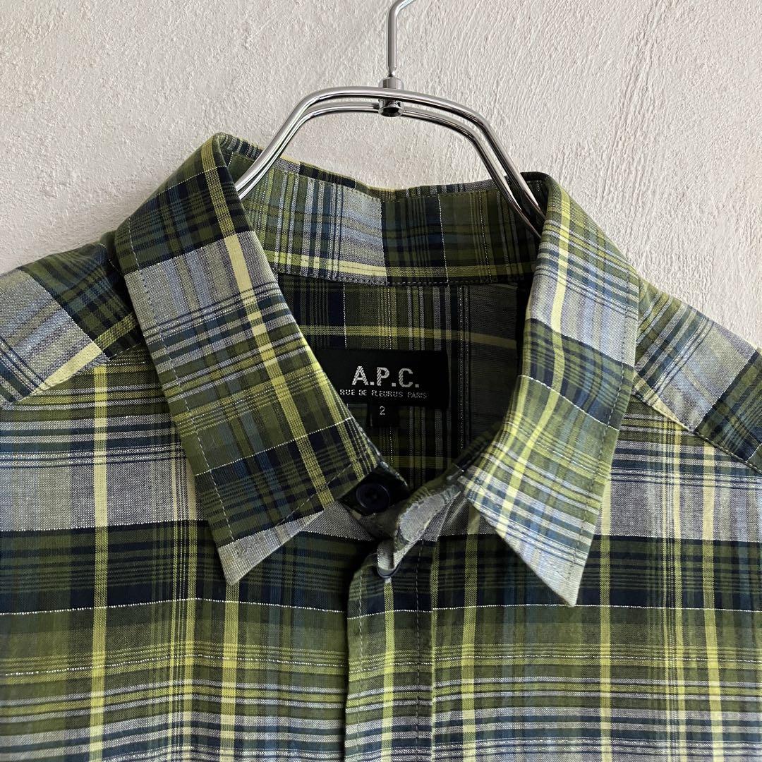 美品 A.P.C グリーン 長袖 チェックシャツ APC