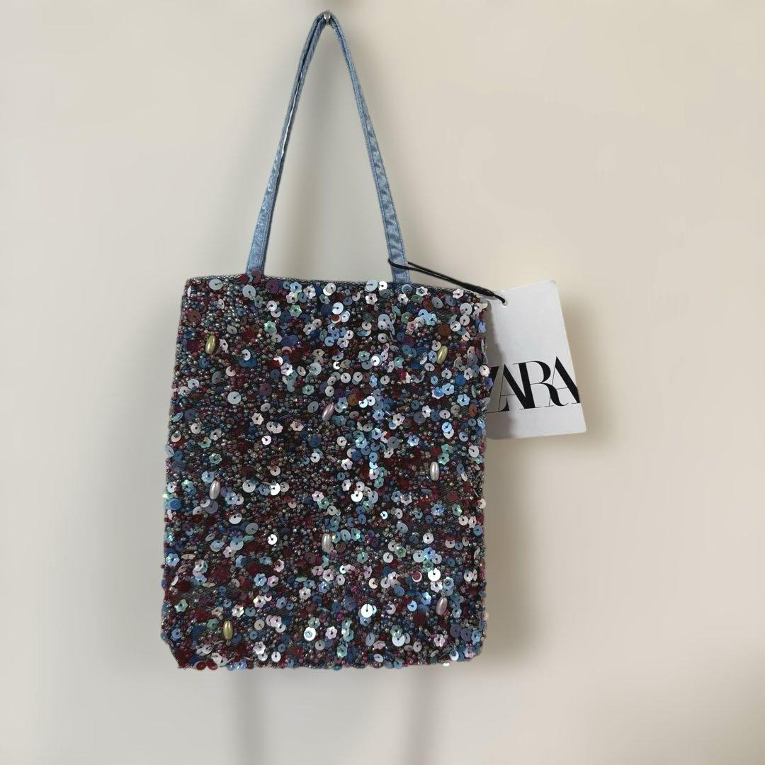 ZARA スパンコール ビーズ ショルダーバッグ ミニバケット