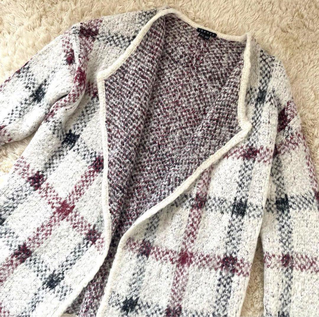 Theory セオリー カーディガン アルパカ モヘア混 チェック柄