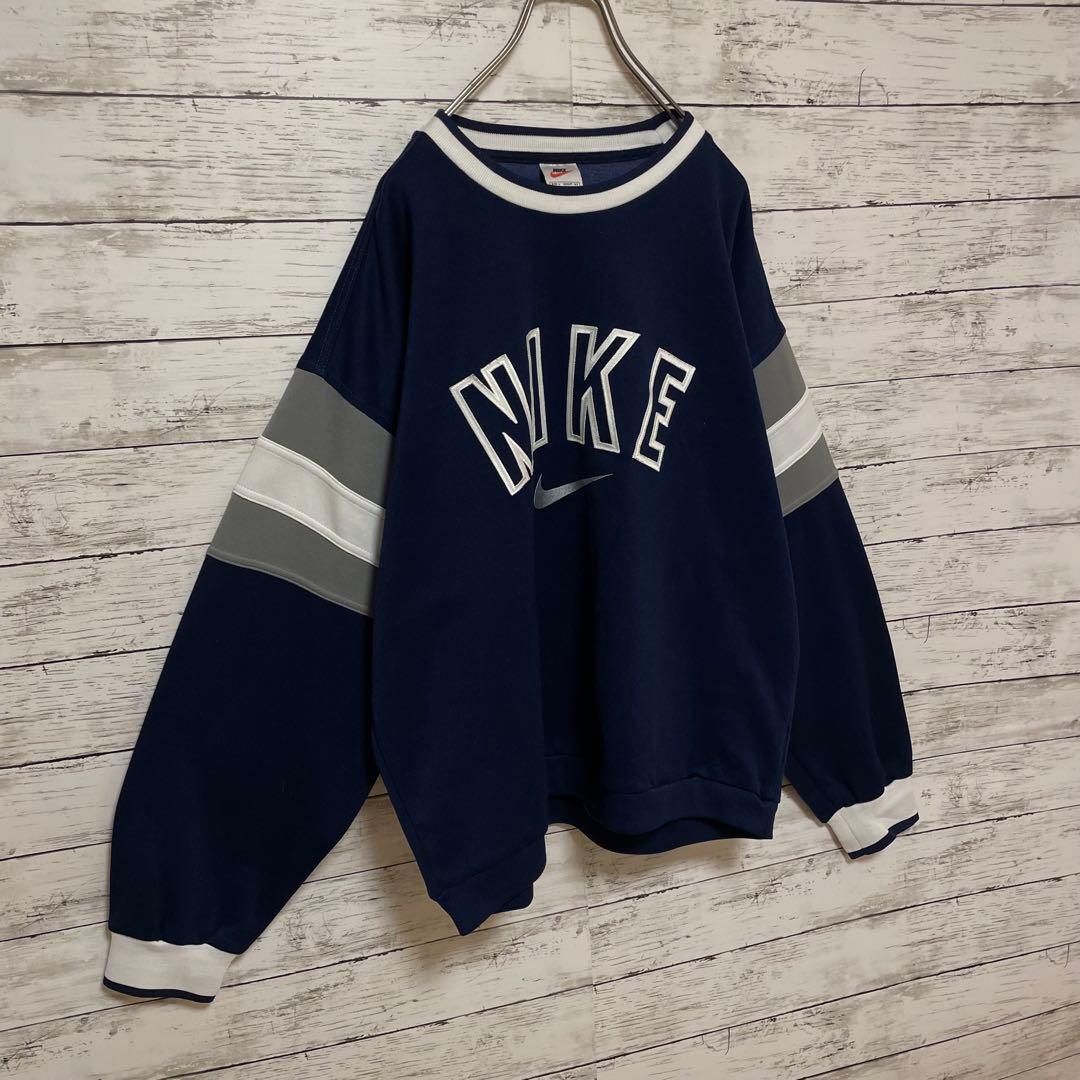 818【人気Lサイズ】ナイキ♤刺繍ビッグロゴ　90s 銀タグ　スウェット　美品 818【人気Lサイズ】ナイキ♤刺繍ビッグロゴ 90s 銀タグ
