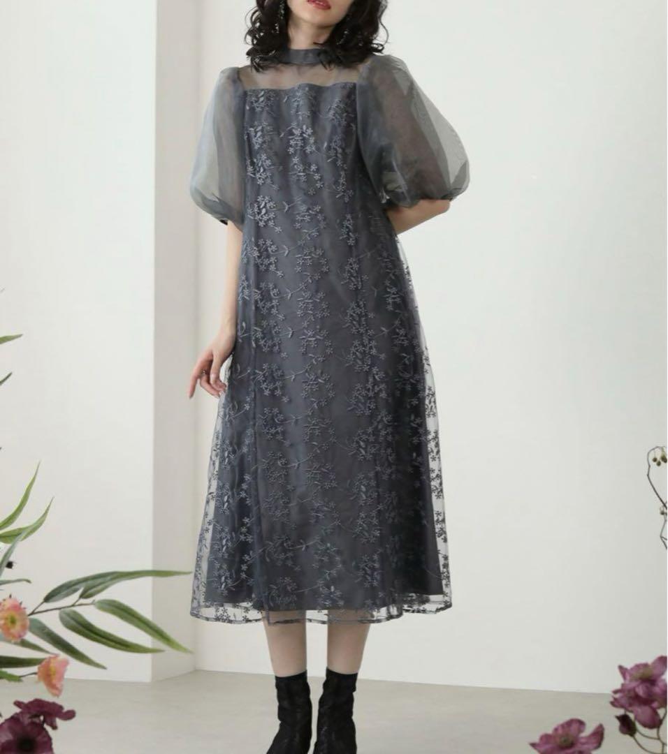kana 結婚式/お呼ばれシアー素材 刺繍レース ワンピース パーティー ドレスワンピース
