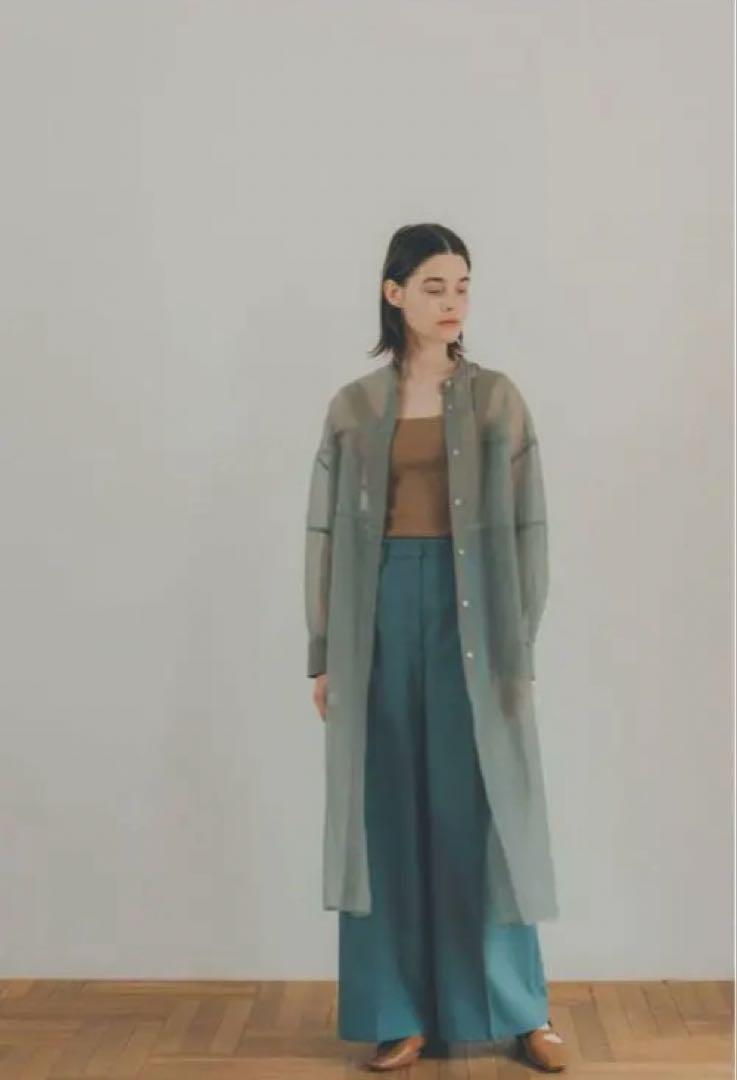 シースルー ロングシャツ グリーン系トップス