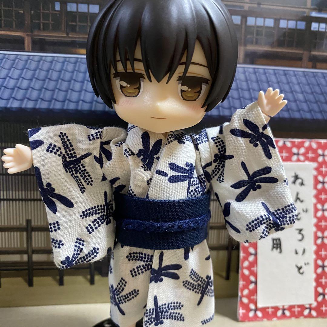 3085 ねんどろいどどーる用 和装三点セット トンボ柄 白×紺