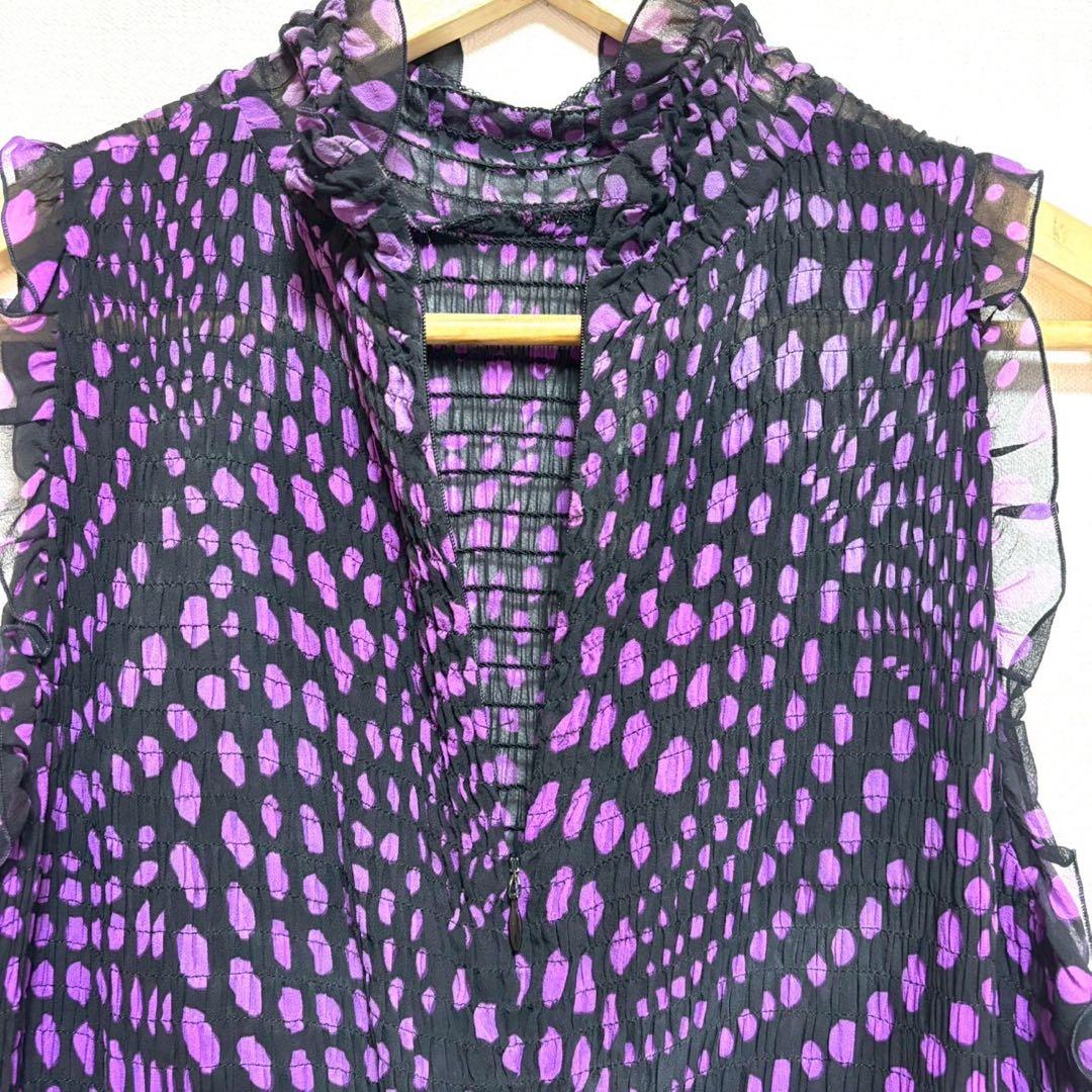 ESCADA シルク ノースリーブワンピース パープル 紫 40 ロング ドット ESCADA シルク ノースリーブワンピース パープル 紫 40 ロング ドット