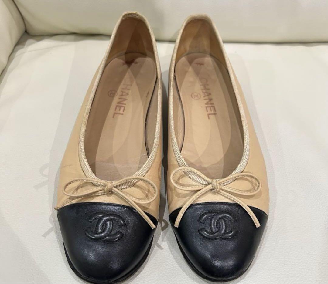 CHANEL ベージュ　バレリーナ　バレエシューズ 37 23.5cm 本革