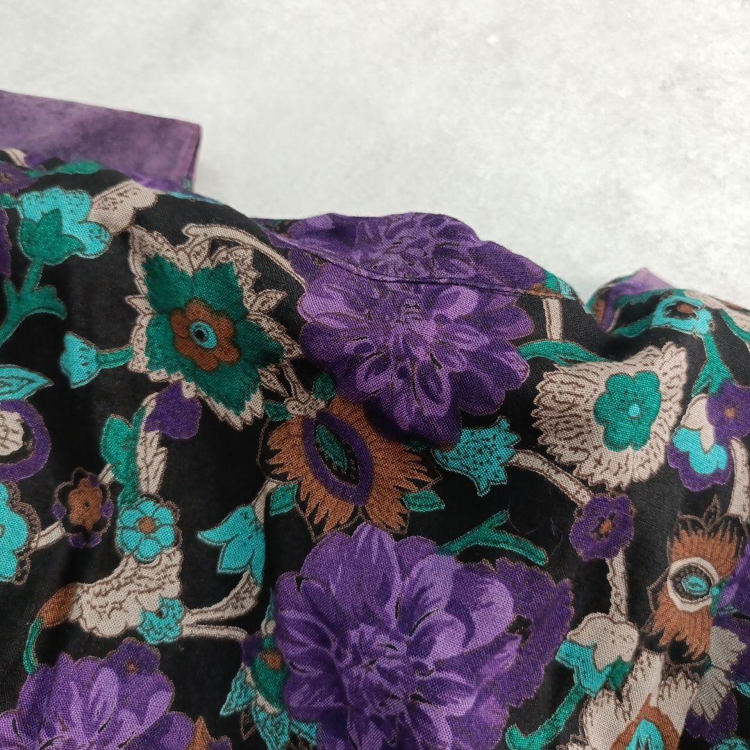 美品タルボット USA製 ヴィンテージ花柄 総柄 素材切替 ロングワンピース 紫