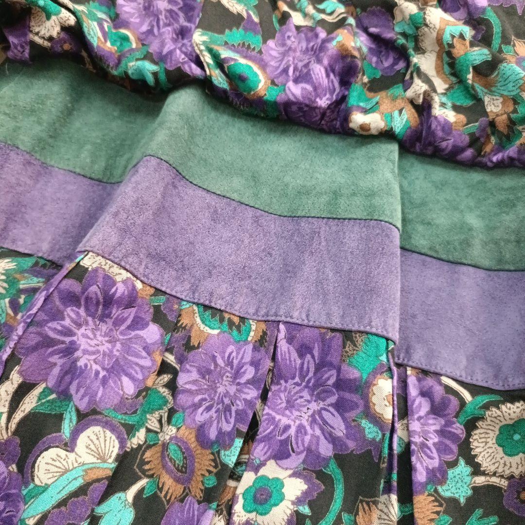 美品タルボット USA製 ヴィンテージ花柄 総柄 素材切替 ロングワンピース 紫