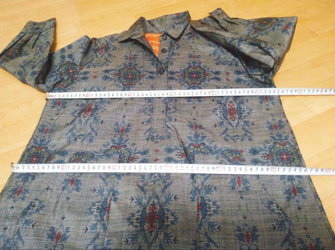 大島紬着物リメイクシャツロングワンピース