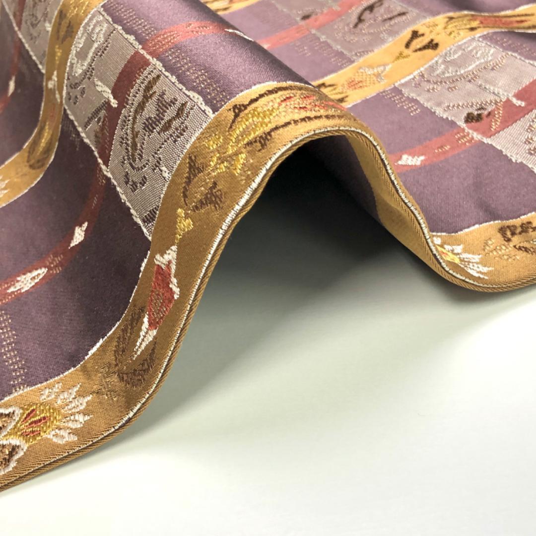 名古屋帯 西陣 木原織物 証紙付 格子柄に抽象花模様 紅消鼠色 O-5028 名古屋帯 西陣 木原織物 証紙付 格子柄に抽象花模様 紅消鼠色 O-5028