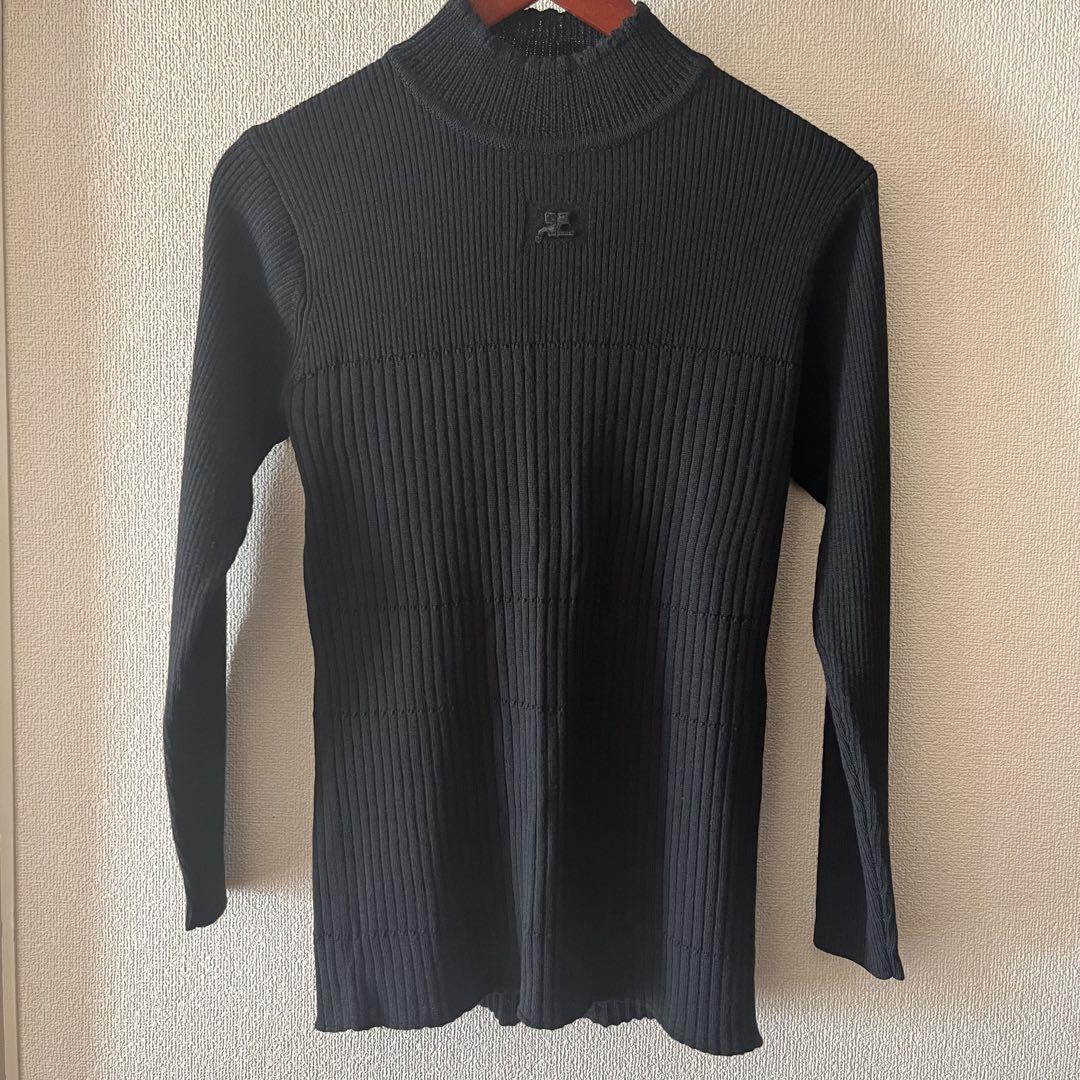 希少 90年代 クレージュ courrèges ブラック ハイネック リブニット