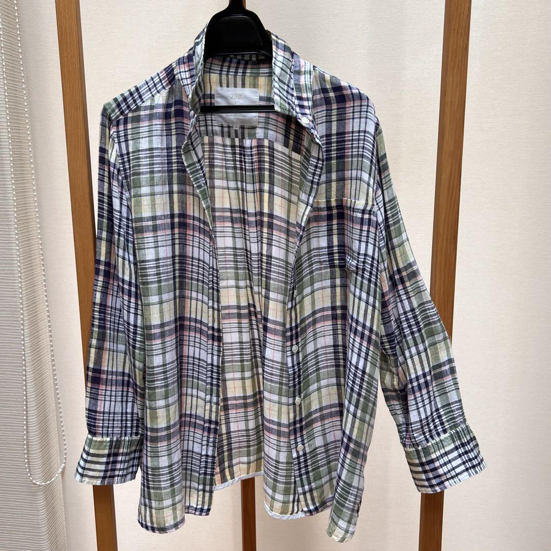 23区 × LIBECO リネン長袖シャツ　大きいサイズ　44 チェック柄 23区 - 23区 LIBECO リベコ リネン 麻100% ストライプシャツ