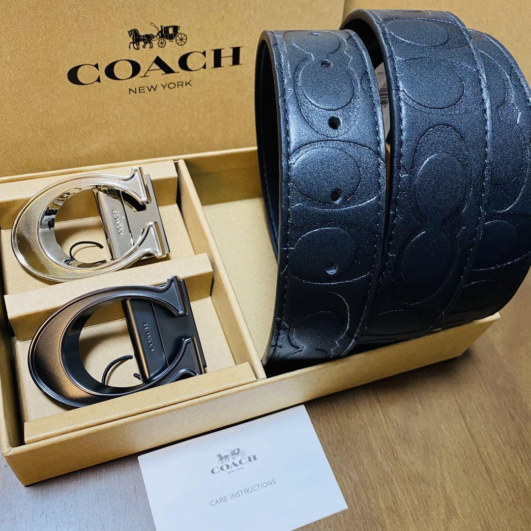 COACHコーチ新品正規品リバーシブルレザーベルト　回転バックル2個 COACHコーチ新品正規品リバーシブルレザーベルト 回転バックル2個