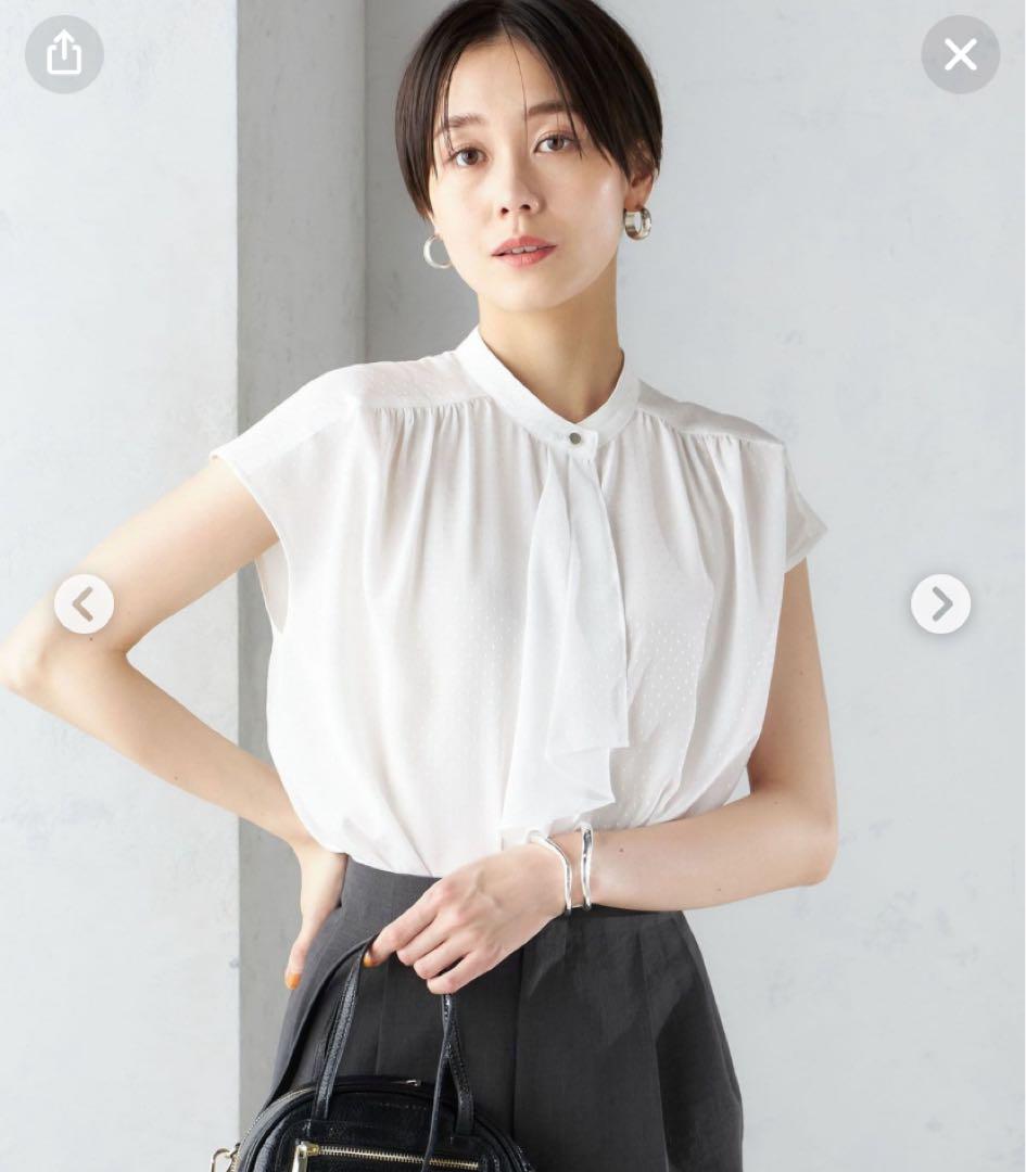 新品　シップス　シャーリングフレンチスリーブブラウス　フリー　アイボリー