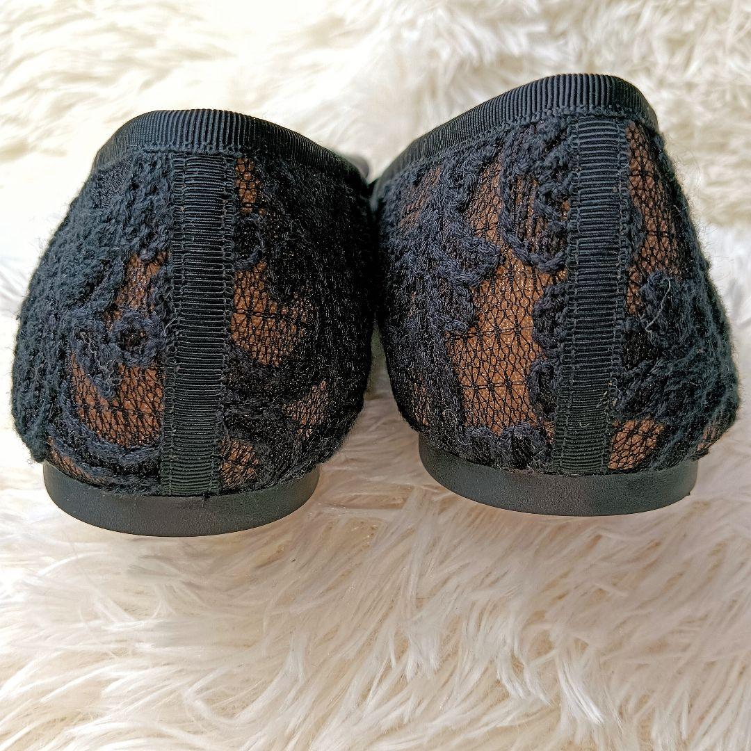 【未使用品】プリティバレリーナ パンプス レース　ポインテッドトゥ　黒