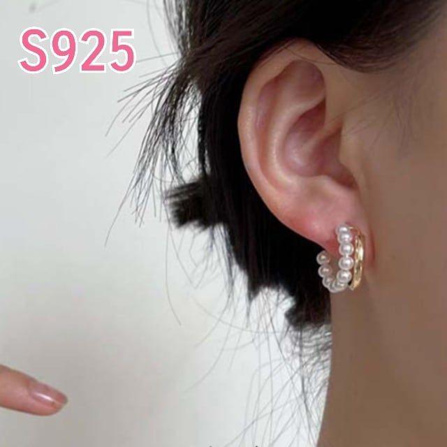 ◇新品◇S925☆豪華大人可愛い2連リングパールピアス☆上品 ...