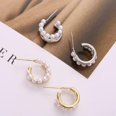 ◇新品◇S925☆豪華大人可愛い2連リングパールピアス☆上品 ...