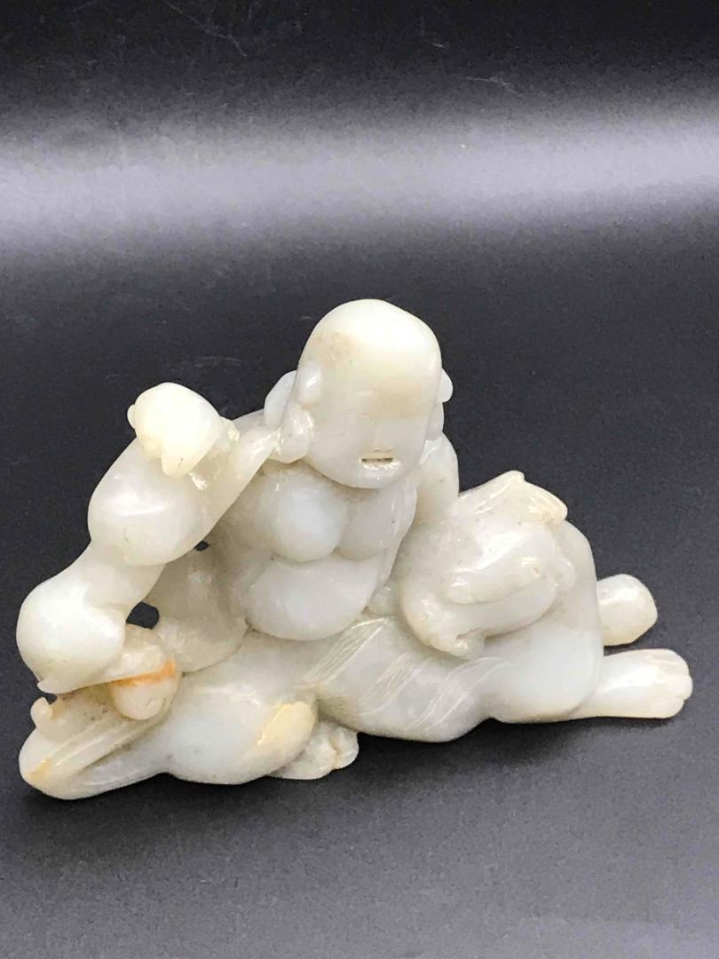 和田玉 清時代 弥羅菩薩神獣和田玉彫り 置物　鑑賞物 古玉石 唐物 (B-36)