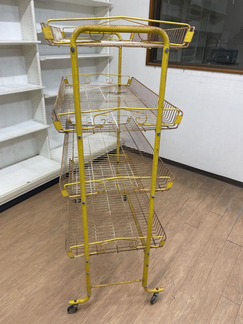 ワイヤーラック４段　店舗什器　棚　テナント　ワゴン　陳列棚　ポップ　昭和レトロ