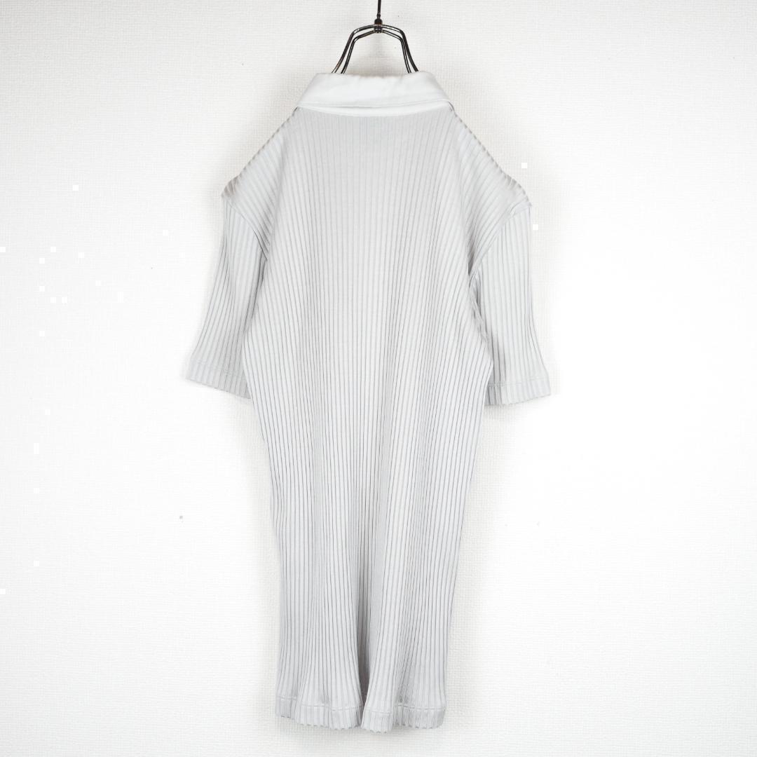 Y9445*DKNYディーケーエヌワイ☆タイト☆プリーツ☆ポロシャツ☆グレー☆M Y9445*DKNYディーケーエヌワイ☆タイト☆プリーツ☆ポロシャツ