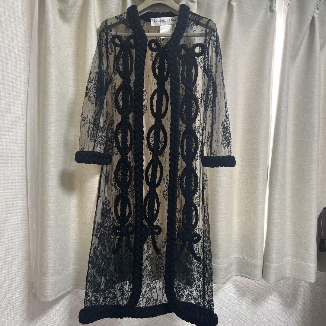 Christian Dior ブラックレース レースロングコート