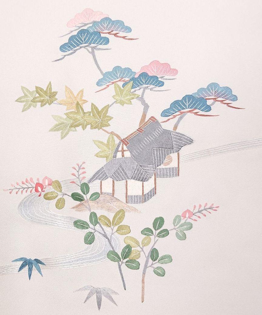 松竹梅楓萩菊家屋 刺繍 訪問着