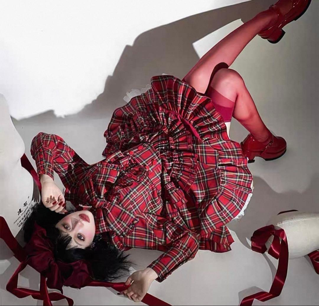 CATCOCOON クラシカルロリータセットアップ 赤チェック