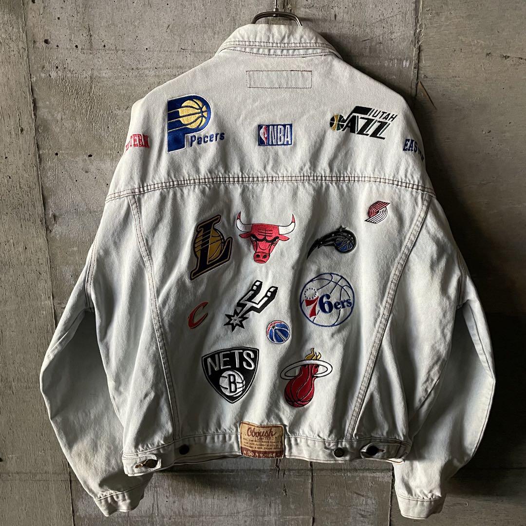 アメリカ輸入 NBA チーム ロゴ刺繍 レイカーズ デニム トラッカージャケット
