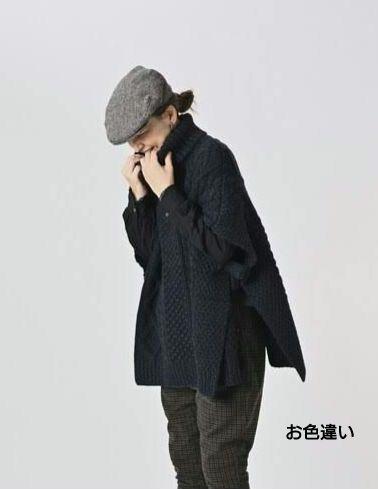 手編みのアランケーブルニット＊タートルネックポンチョ|グレートップ♪