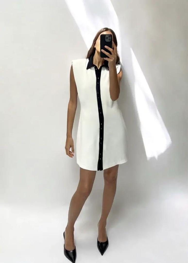 ZARA ショルダーパッドノースリーブワンピース ホワイト 新品未