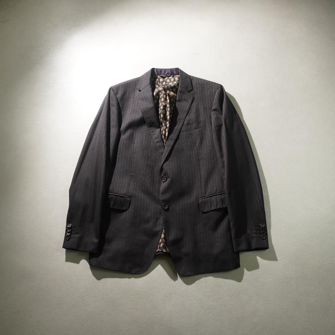 ETRO ストライプ柄セットスーツ 裏地ペイズリー シルク グレー赤
