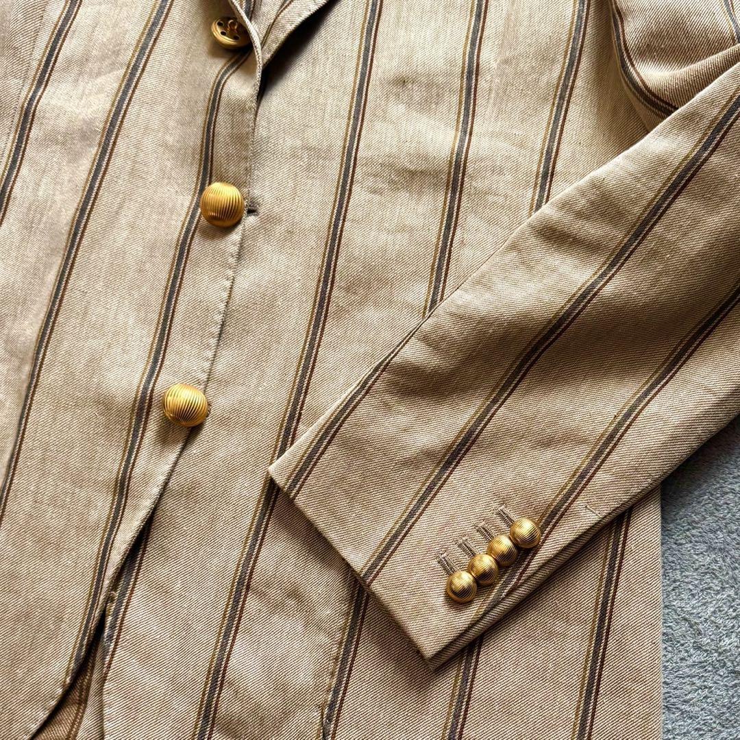 極美品 LARDINI テーラードジャケット 最高級リネン100% 麻 金ボタン