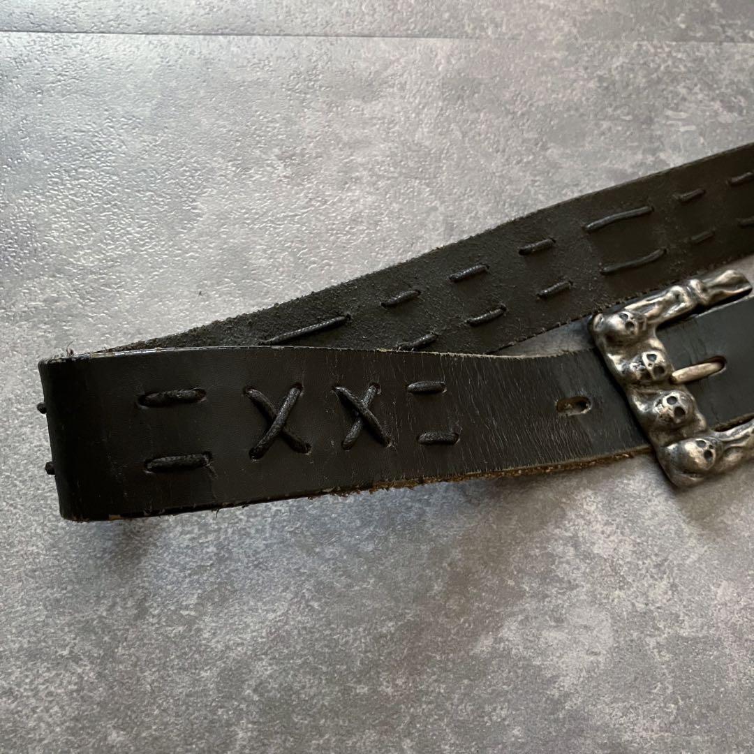 小物 skull buckle black leather belt Y2K punk