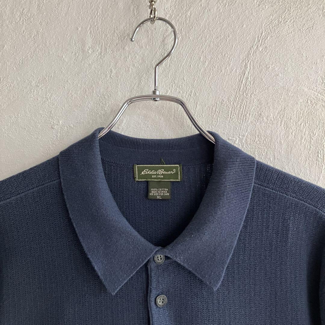 最大12%OFFクーポン 00S Eddie Bauer コットン ニットポロ ネイビー エディー トップス