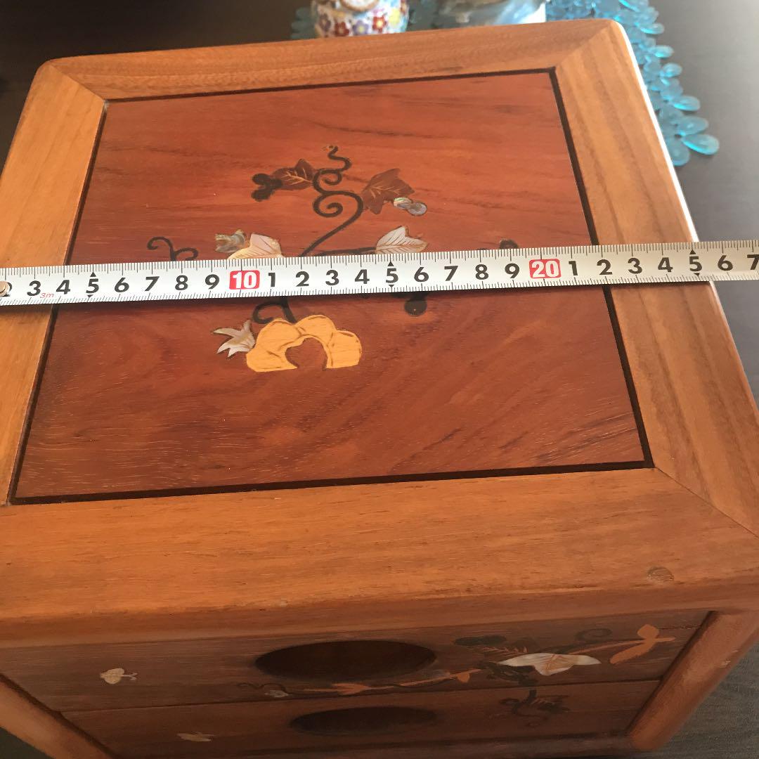 唐木 花梨無垢 象嵌 螺鈿細工 葡萄図 小引き出し 2段 小箪笥