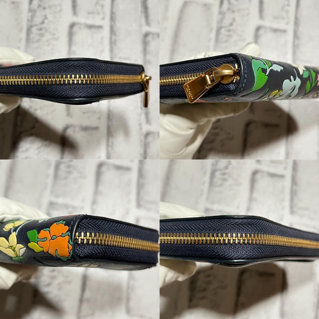 美品 ケイトスペード 長財布 総柄 花 ブラック 2つ折り ラウンドファスナー