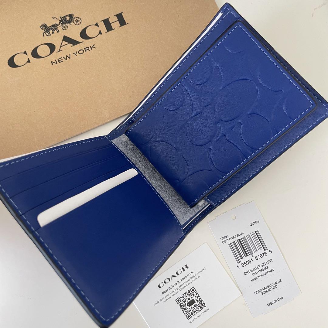 新品　COACH　折り財布　メンズ　エンボスシグネチャー 新品 COACH 折り財布 メンズ エンボスシグネチャー