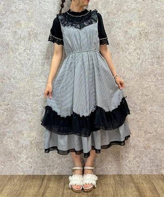 axes femme　　ローズリボンチェックワンピース　　黒　　フリーサイズ