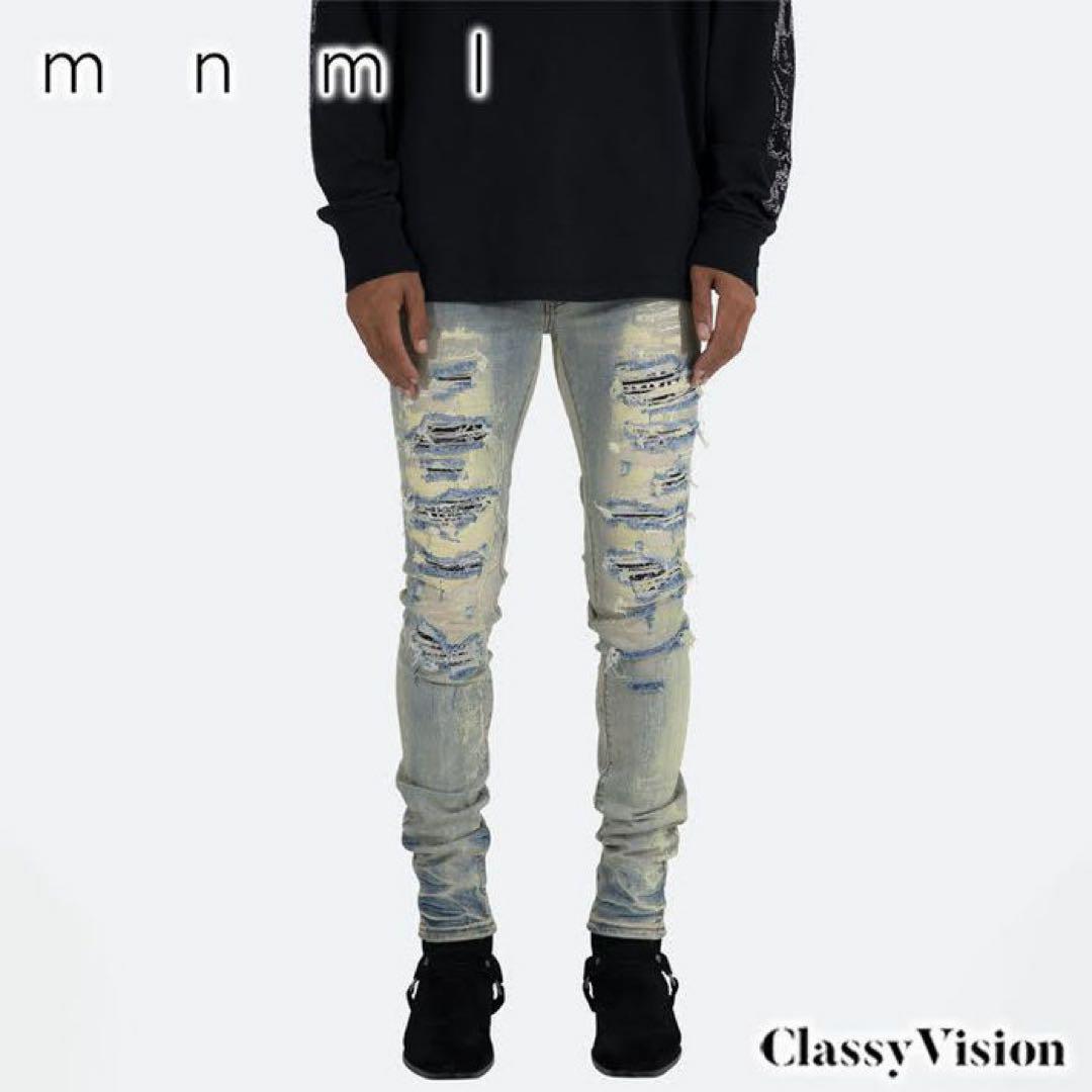 mnml X165ダメージチラ見せペイズリースキニーデニムパンツストレッチ有30 mnml X165 ダメージペイズリーチョイ見せスキニーデニムパンツ