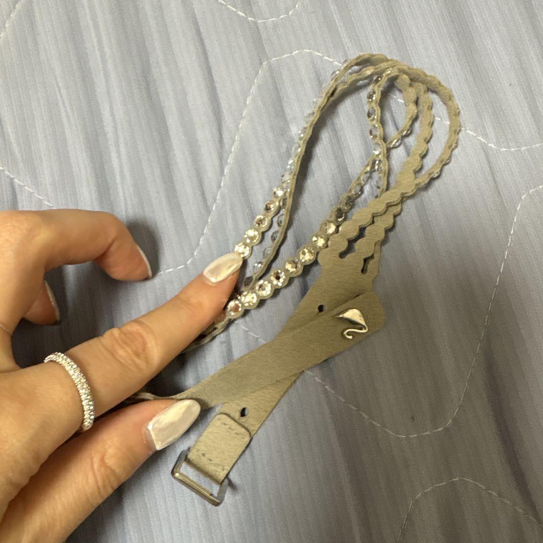 スワロフスキー　三連ブレスレット　グレー