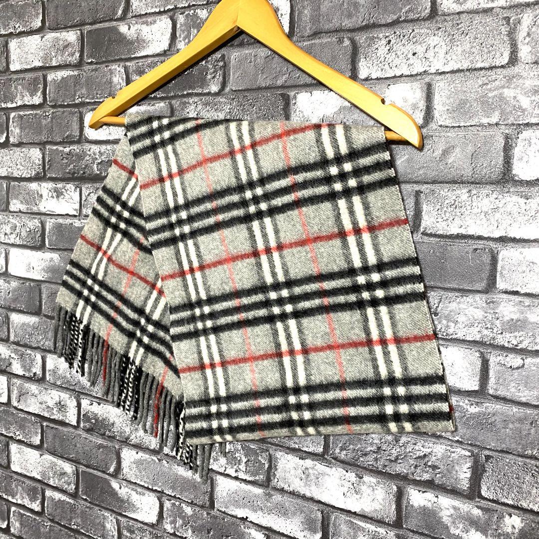極美品　BURBERRY マフラー　グレー　ノバチェック　カシミヤ100%