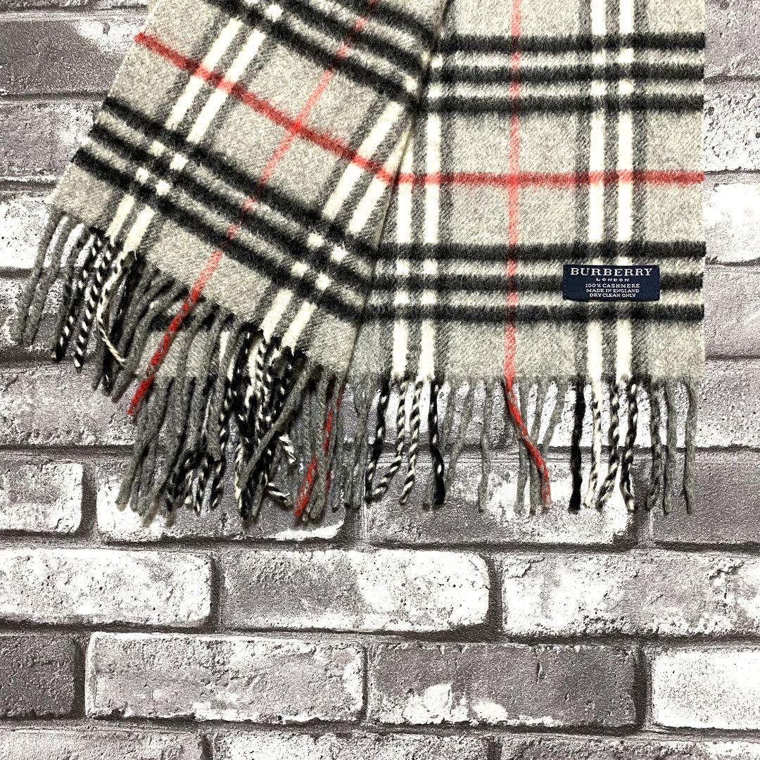 極美品　BURBERRY マフラー　グレー　ノバチェック　カシミヤ100%
